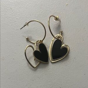 Chic Gold and Black Heart Earrings